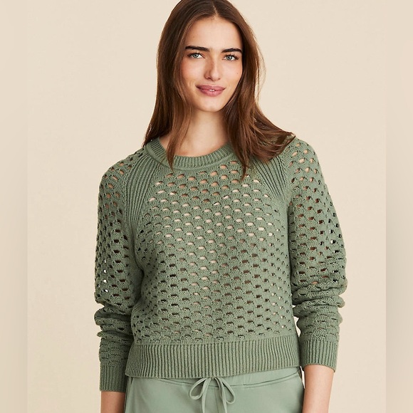 Lou & Grey Sweaters - LOU & GREY NWT L Mesh Sweater • Open Knit Casual Crew Neck Pullover in Green